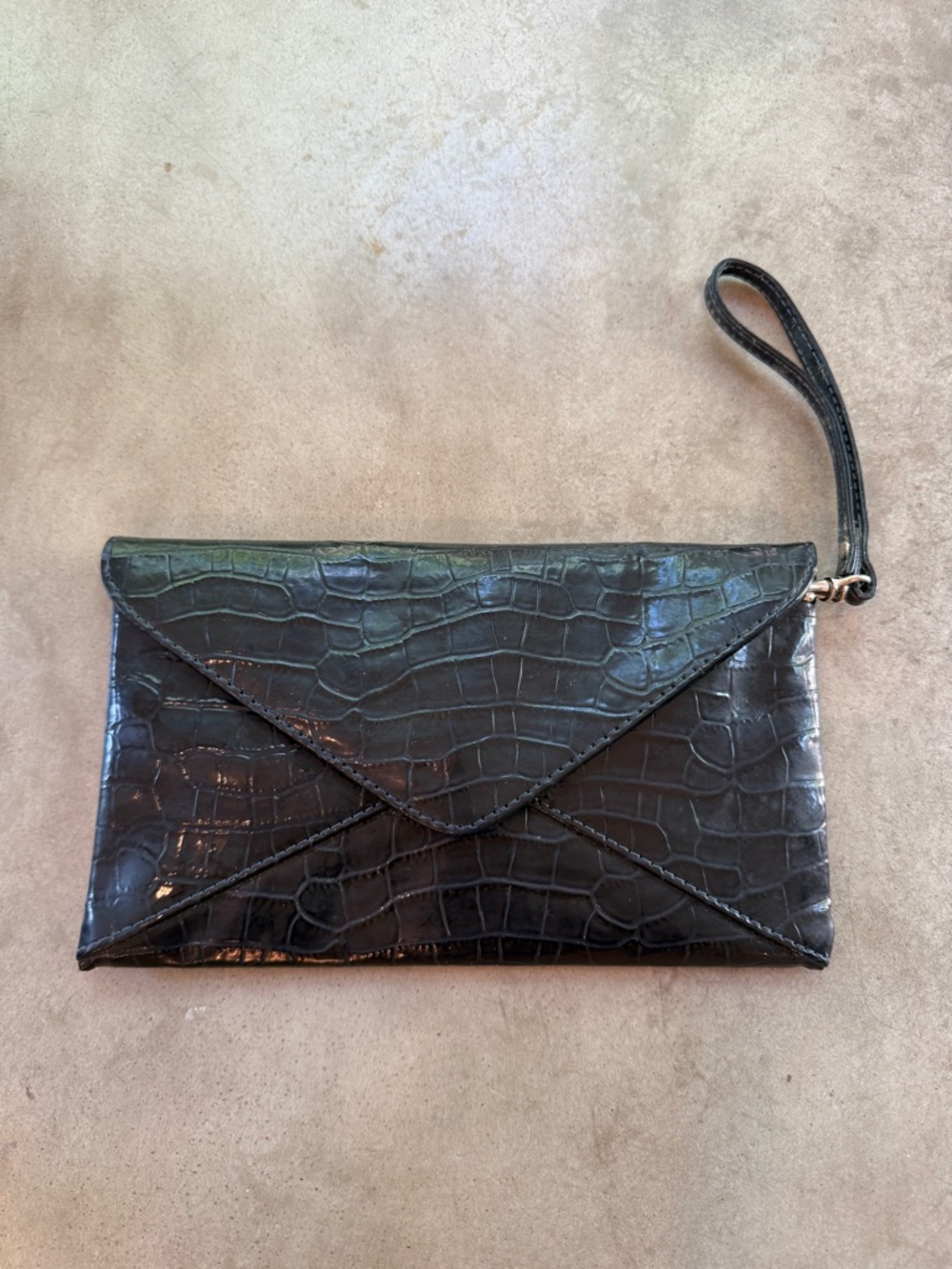 Navy Blue Croc-Embossed Envelope Wristlet Clutch - Women